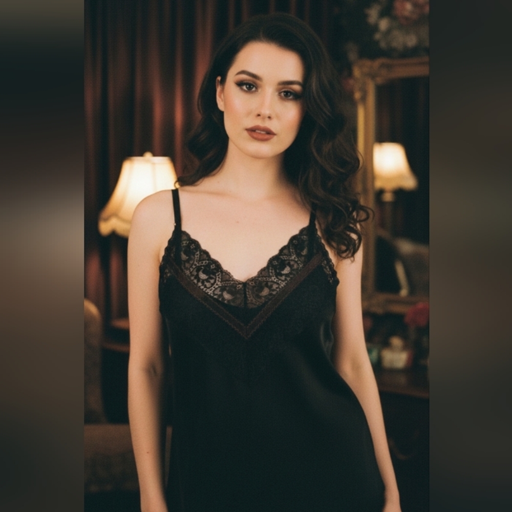 Mel Lin Womens Whimsigoth Lace Trim Camisole Medium Black Dark Romantic Fairy